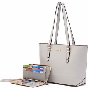 Gray Women’s Tote Bag with Matching Wallet - Unbranded